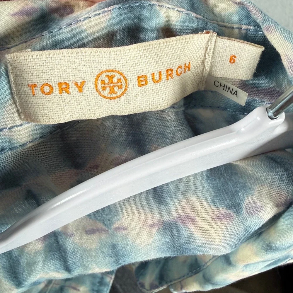 Tory Burch Womens 6 Button Down Shirt Blue Tie Dye Shibori Utility Cotton Blouse